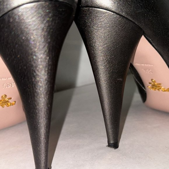 38.5/8❤️ PRADA Metallic Gray Over The Knee High Heel Leather Boots ITALY OTK - Picture 6 of 8